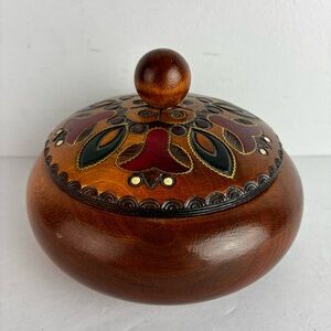 Zugspitz Kunstgewerbe Made in Germany Wooden Carved Hand Painted Trinket Box